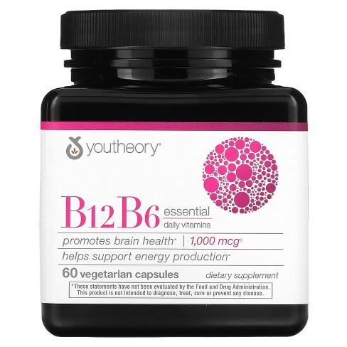 Youtheory Vitamin B12 B6, Daily Energy and Brain Support Supplement, Vegetarian Capsules, 60 ct - image 1 of 2