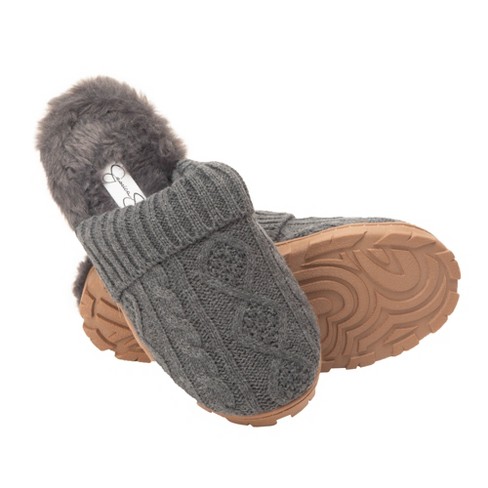 Jessica Simpson Womens Cable Knit Scuff Slippers Charcoal medium