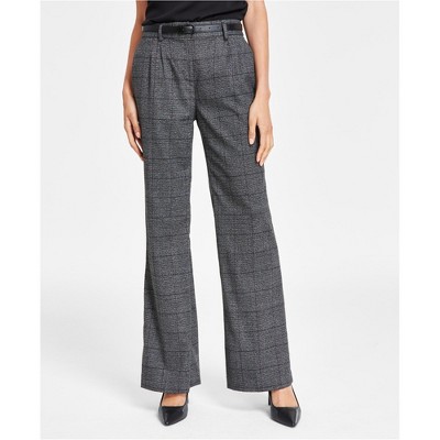 Calvin Klein Womens Houndstooth Wide Leg Belted Dress Pants