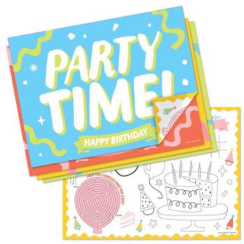 Big Dot of Happiness Party Time - Paper Happy Birthday Party Coloring Sheets - Activity Placemats - Set of 16
