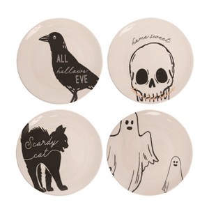 Transpac Ceramic Halloween Line Art Plate Set of 4 Halloween Home Decorations - 1 of 2