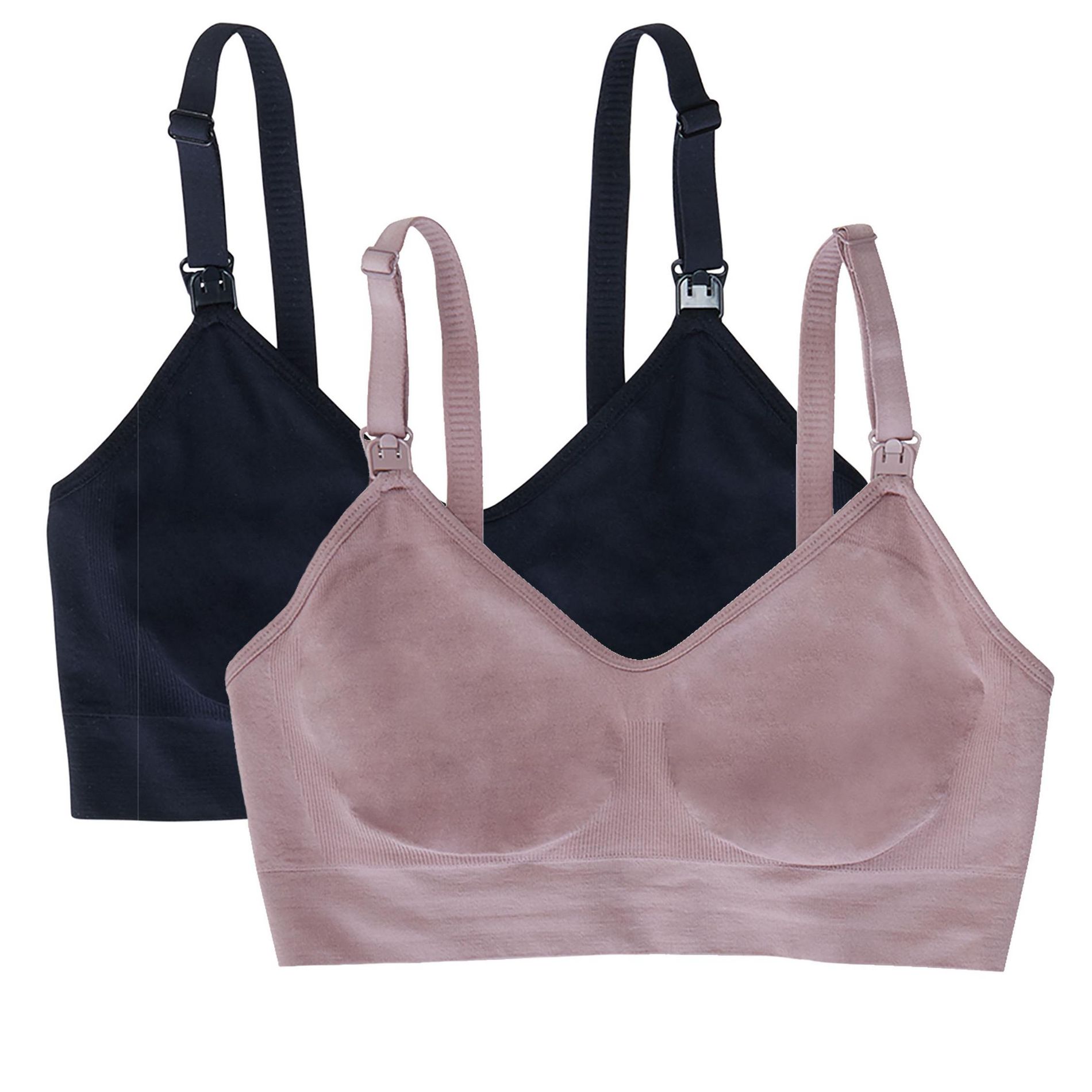 Ingrid & Isabel Basics Maternity 2-in-1 Nursing & Pumping Bra Bundle 2 Pack Black & Mauve Size M