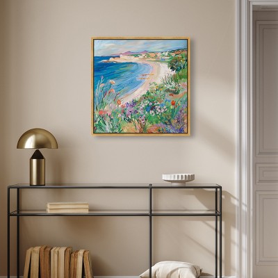 Vibrant Coastal Canvas Wall Art with Gold Frame, 24" x 24"