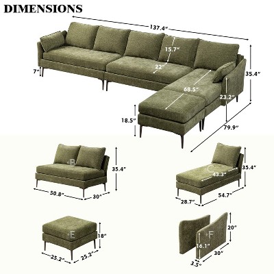 Green Chenille U-Shaped Convertible Sectional Sofa with Ottoman