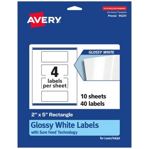 Avery Glossy White Rectangle Labels with Sure Feed, 2" x 5" - 1 of 4