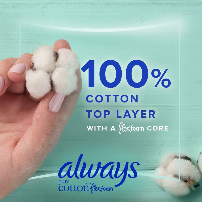 Always Extra Heavy Overnight Pure Cotton Pads with Wings - Size 5 - 18ct, 3 of 10