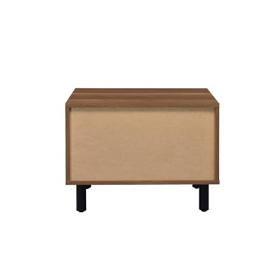 Brown Oak and Black Metal Rectangular Accent Table with Storage
