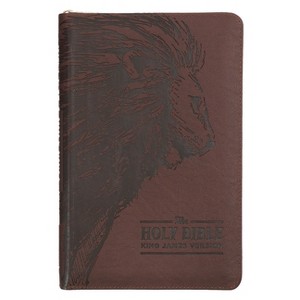 KJV Holy Bible, Standard Size Faux Leather Red Letter Edition - Thumb Index & Ribbon Marker, King James Version, Brown Lion Zipper Closure - 1 of 1