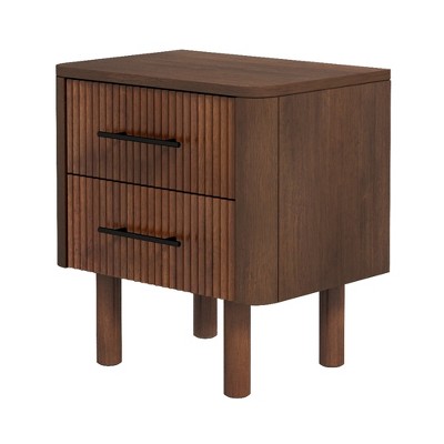 Vynxaria Logan Mid-Century Modern Nightstand - 2 Drawers, Solid Wood Bedside Table with Retro Charm & Ample Storage