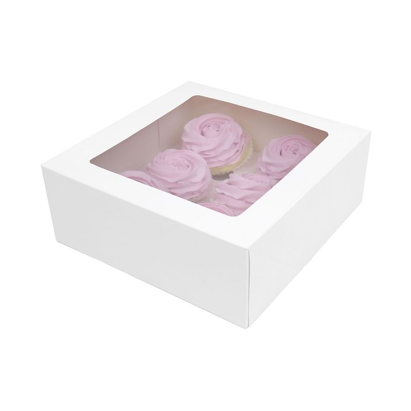 O'Creme White Window Cake Box with 6 Cupcake Insert, 10" x 10" x 4" - Pack of 5, 1 of 4