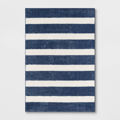 Image of 4'x5'6" Kids' Rugby Striped Kids' Rug Navy - Pillowfort™
