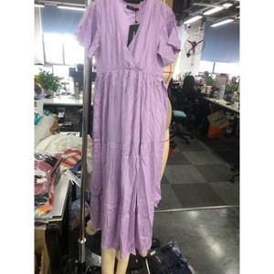 V-neck flared sleeve short sleeved long maternity dress - 1 of 1