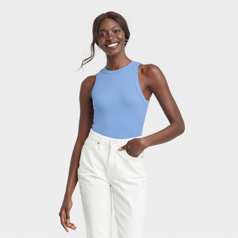 Women's Ribbed Tank Top - A New Day™ Dark Blue L : Target