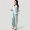 Anna-Kaci Lounge Women's Satin Long Sleeve Button Down Pajama Set with Chest Pocket and Lace Trim Hem Details - 2 of 4