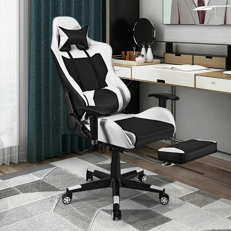 Costway Massage Gaming Chair Reclining Office Chair with Footrest White, 4 of 11