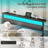Queen Bed Frame with Led Lights and Charging Station Bed Frame with Headboard and Under Bed Storage Metal Platform Bedframe and Storage Shelf - 4 of 4