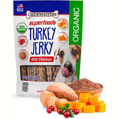 Chewmasters Organic Superfoods Turkey Jerky Dog Treats with Chicken – 2 lb Bag – Made in USA – Organic & Grain-Free