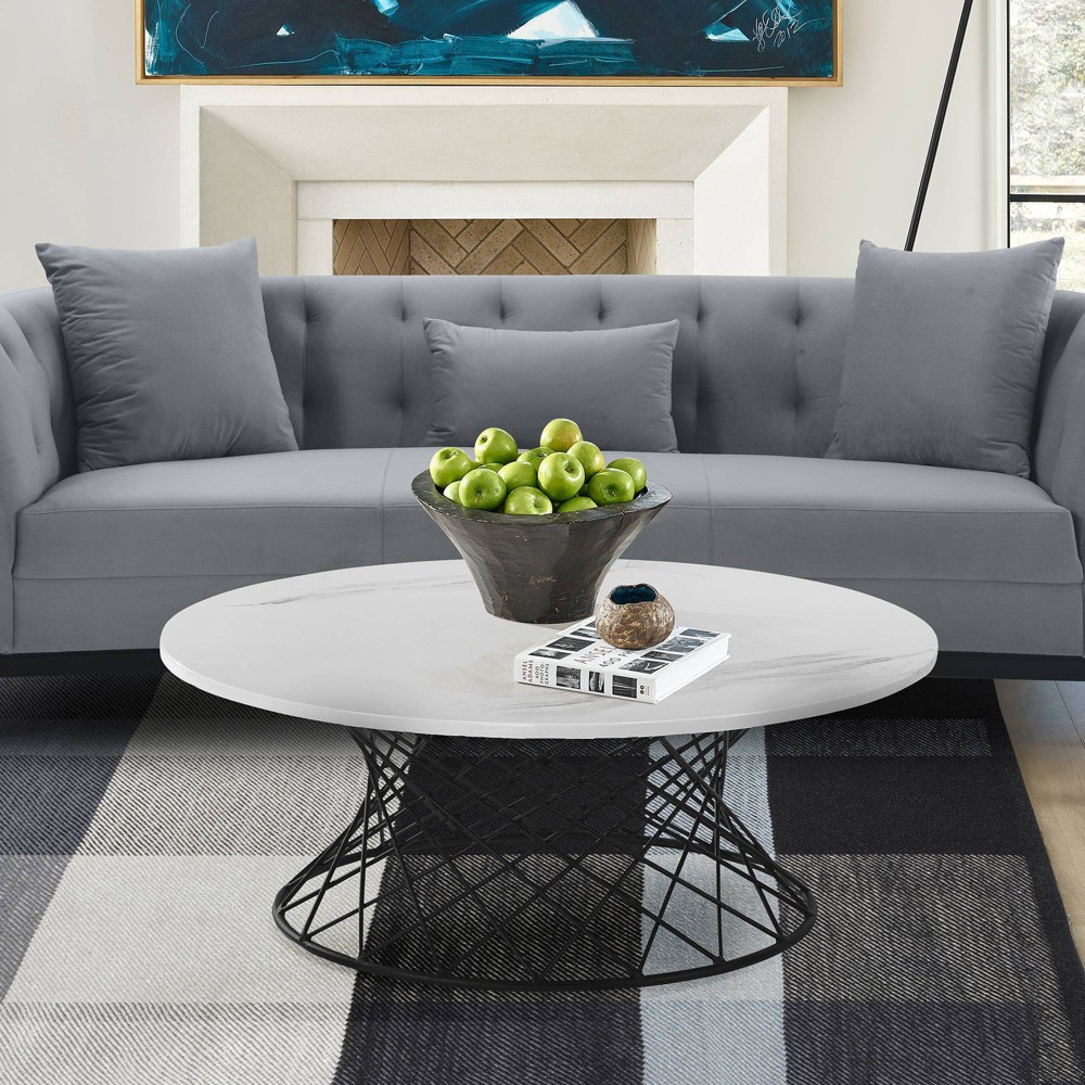 Loxley Marble Coffee Table White/Black - Armen Living