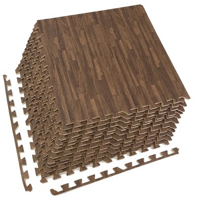 Image of Sorbus Interlocking Floor Mat Dark Wood Grain Print 12 Pcs and Borders