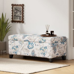 Sapphtopaz Versatile Upholstered Storage Ottoman with Floral Patterned Fabric, Footrest & Extra Seating, Multi-Functional Bench with Hidden Storage - 1 of 4
