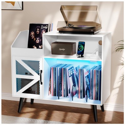 HDZNVF Large Record Player Stand With Magnetic Door,350 Vinyl Record Storage Cabinet