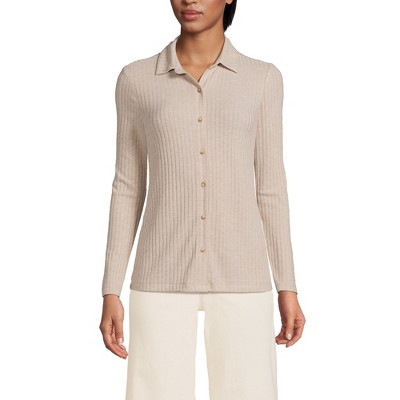 Lands' End Women's Long Sleeve Wide Rib Button Front Polo