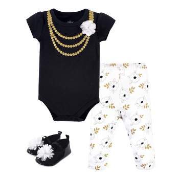 Little Treasure Baby Girl Cotton Bodysuit, Pant And Shoe 3pc Set ...