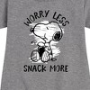 - Peanuts - Worry Less Snack More Snoopy Graphic Short Sleeve Fleece Dress - 2 of 4