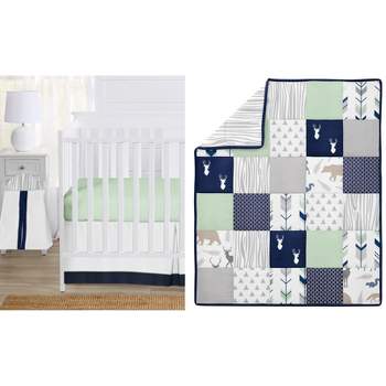 Sweet Jojo Designs Gender Neutral Unisex Baby Crib Bedding Set - Woodsy Blue Green Grey 5pc