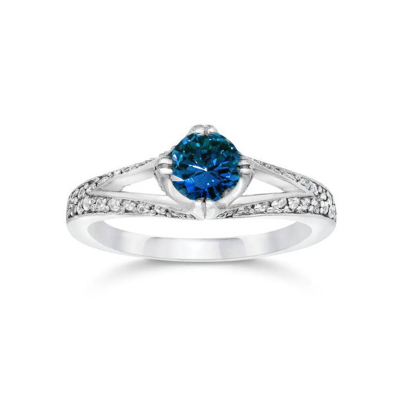 Pompeii3 1 1/6ct Vintage Treated Blue Diamond Pave Engagement Ring White Gold, 1 of 4