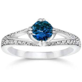 Pompeii3 1 1/6ct Vintage Treated Blue Diamond Pave Engagement Ring White Gold