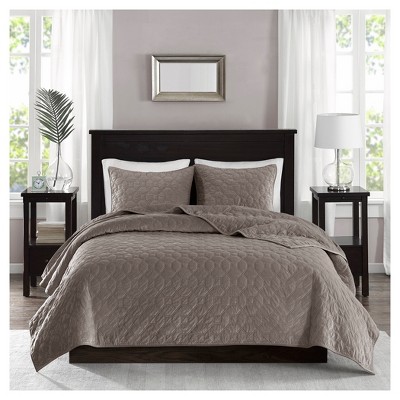 Taupe Full Velvet Reversible Quilt Set with Shams