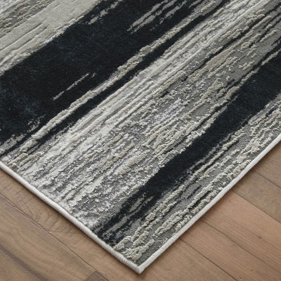 Micah Gray and Black Geometric Cotton Silk Area Rug