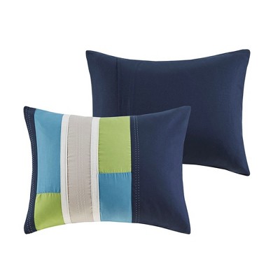 Navy Twin Microfiber Striped Comforter Set