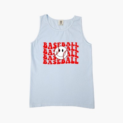 Simply Sage Market Women's Baseball Stacked Smiley Face Garment Dyed Heavy Weight Tank