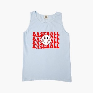 Simply Sage Market Women's Baseball Stacked Smiley Face Garment Dyed Heavy Weight Tank - 1 of 3