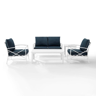 Kaplan 5pc Outdoor Seating Set - White/Blue - Crosley