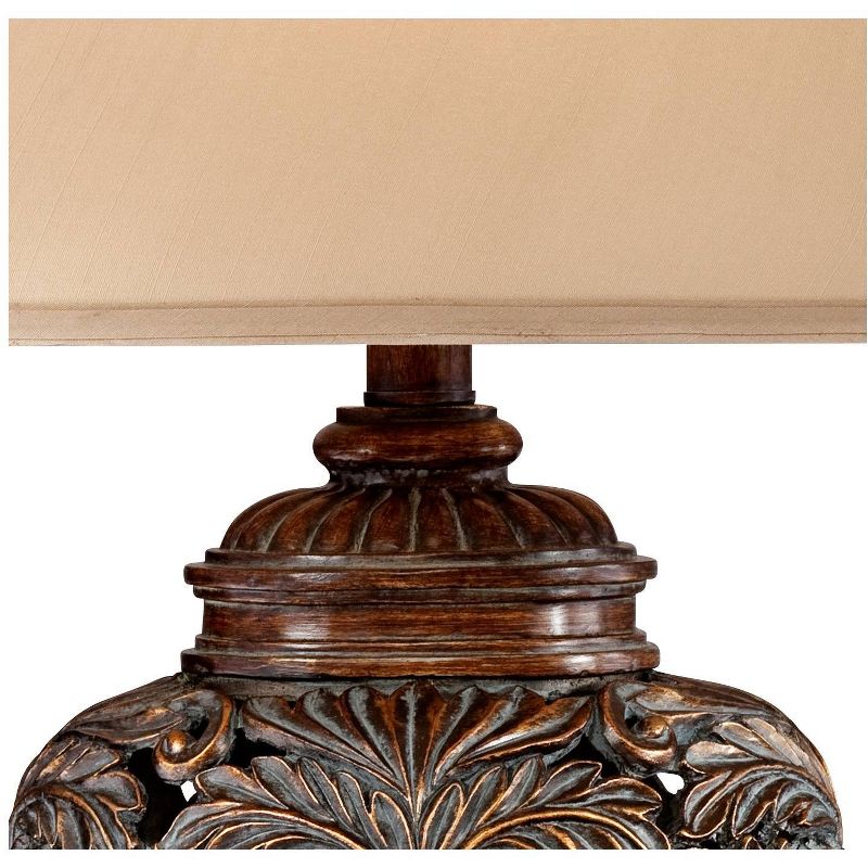 Barnes and Ivy Leafwork Vase 32 1/2" Tall Large Traditional End Table Lamp Brown Wood Finish Single Tan Rectangular Shade Living Room Bedroom Bedside, 3 of 10