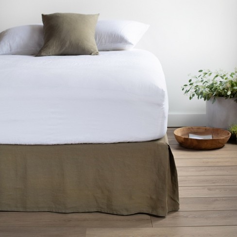 100% French Linen Bedskirt - Queen - Moss | BOKSER HOME