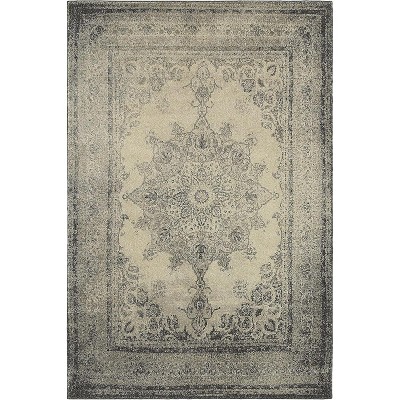 Ivory Rectangular Stain-Resistant Synthetic Area Rug, 6'7" x 9'6"