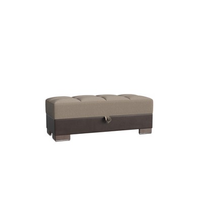 HomeRoots 50" Tan and Brown Chenille And Faux Leather Storage Ottoman