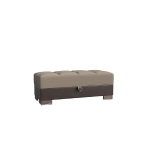 HomeRoots 50" Tan and Brown Chenille And Faux Leather Storage Ottoman - 1 of 4