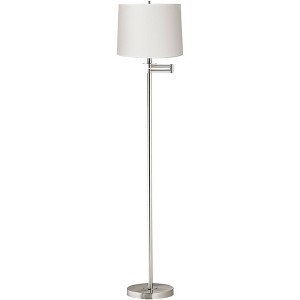 360 Lighting Modern Floor Lamp Swing Arm 60.5" Tall Brushed Nickel White Hardback Drum Shade for Living Room Reading Bedroom - 1 of 3