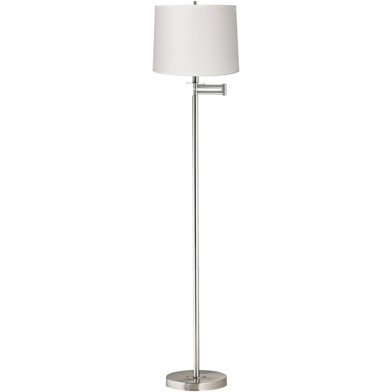 360 Lighting Modern Floor Lamp Swing Arm 60.5" Tall Brushed Nickel White Hardback Drum Shade for Living Room Reading Bedroom, 1 of 4
