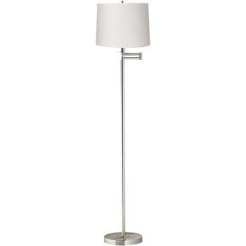 360 Lighting Modern Floor Lamp Swing Arm 60.5" Tall Brushed Nickel White Hardback Drum Shade for Living Room Reading Bedroom