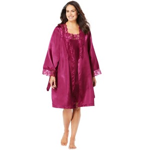 Amoureuse Women's Plus Size The Luxe Satin Short Peignoir Set - 1 of 4