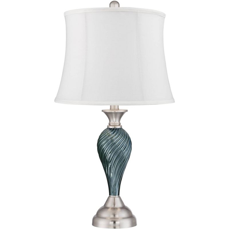 Regency Hill Arden 25" High Twist Modern Coastal Table Lamps Set of 2 Green-Blue Glass White Shade Living Room Bedroom Bedside Nightstand House Office, 5 of 7