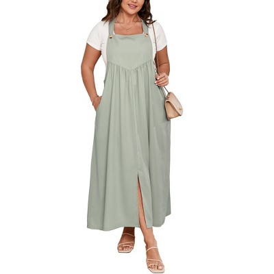 Whizmax Women's Plus Size Loose Sleeveless Jumpsuits Adjustable Spaghetti Strap Stretchy Long Straight Overalls Skirt