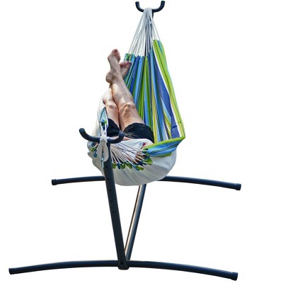 Portable Blue and Green Hammock with Steel Stand and Carry Bag