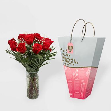 Fresh Cut Red Rose Arrangements in Bagged Vase - Good Little Garden™